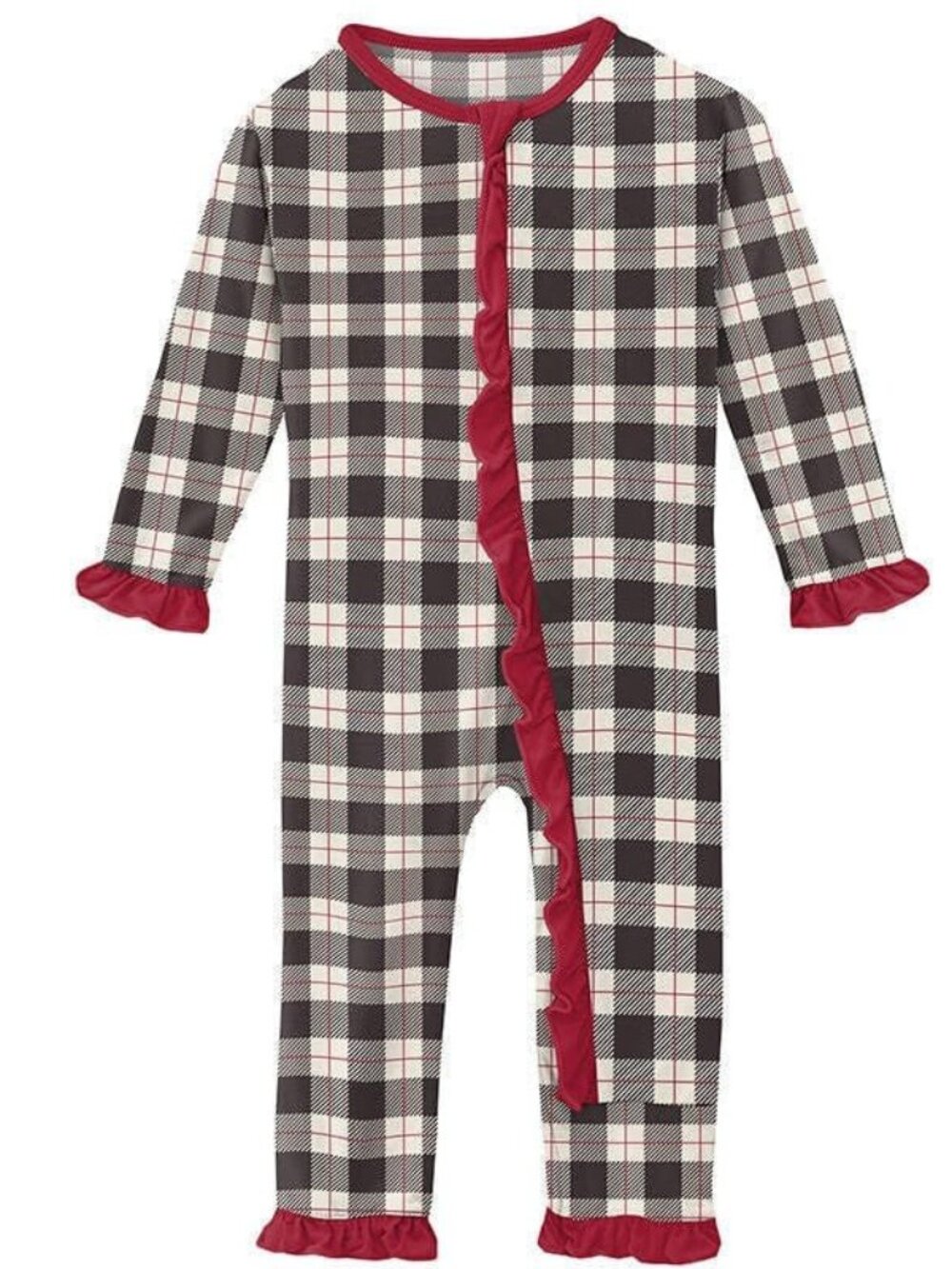 NWT Kickee Pants Bamboo 3-6 months Baby Girl Ruffle Zip Coverall Holiday Plaid